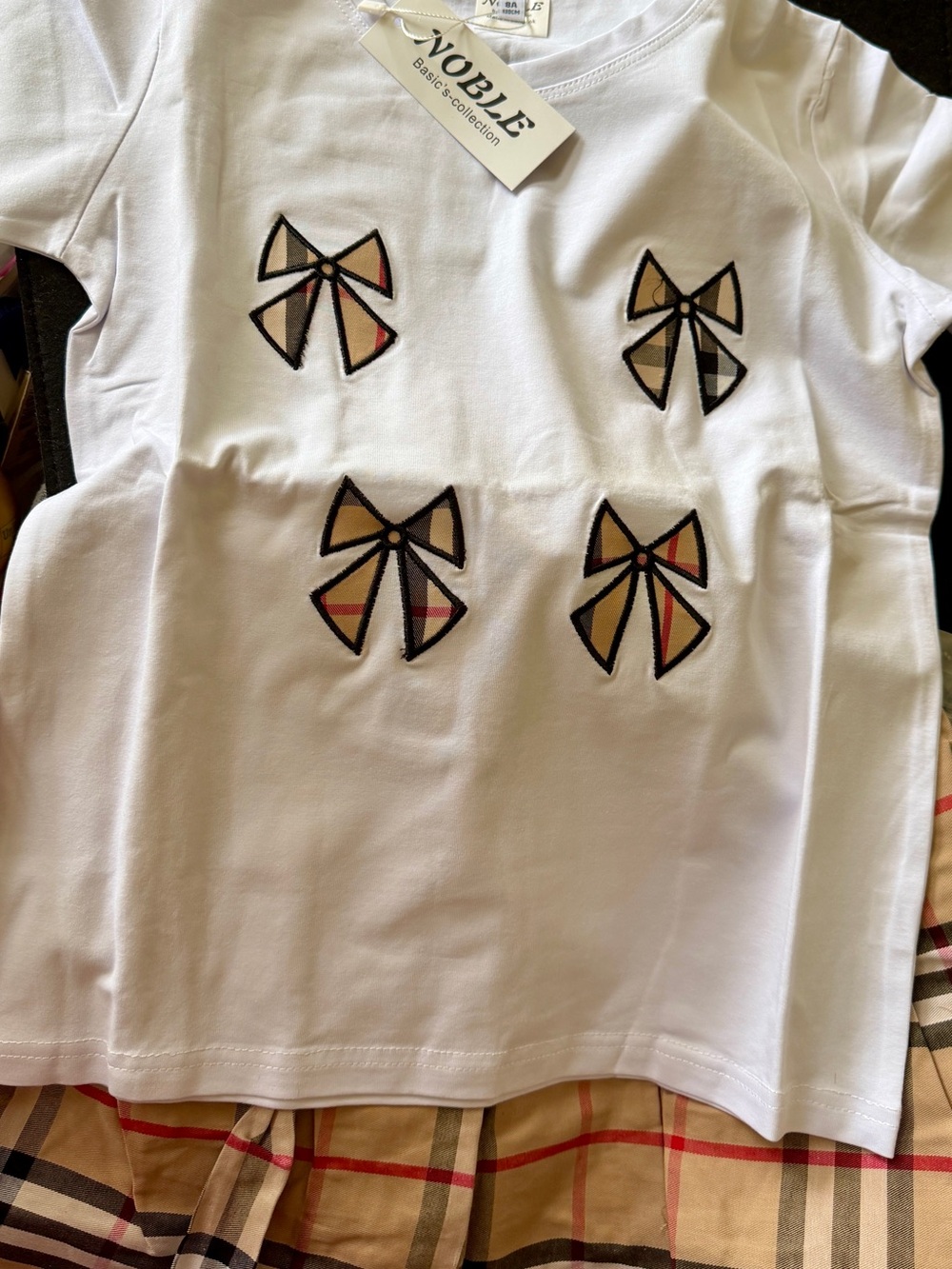 NOBLE White Short Sleeve Tee with Decorative Bow Motifs